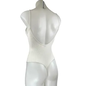 Aritzia Wilfred White Ribbed Knit Sculpt Sleeveless Open Back Bodysuit Top XS thumbnail 2