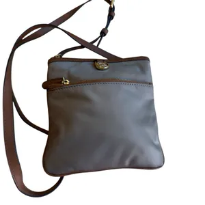 Michael Kors Jet Set Brown Nylon Leather Trim Crossbody Travel Bag 8.5x8 in GUC thumbnail 8