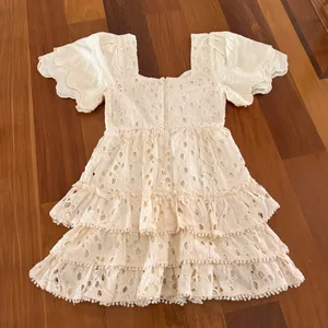 Versona Cream Eyelet Tiered Dress with Scalloped Puff Sleeves thumbnail 4