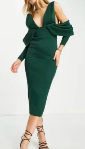 ASOS Emerald Green Midi Dress Elegant Wedding Guest Formal thumbnail 1