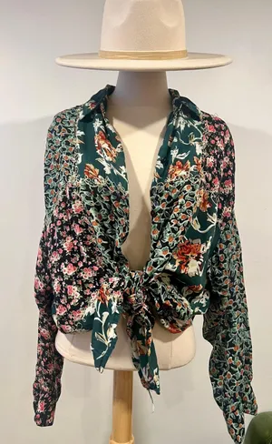 Vintage Women Floral Patchwork Blouse m Size L thumbnail 3