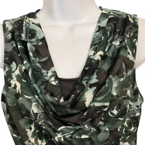 THE LIMITED Green Abstract Floral Cowl Neck Ruched Sleeveless Top EUC‎ XS thumbnail 3