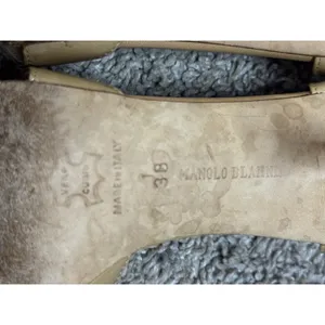 Vintage MANOLO BLAHNIK D’Orsay Nude Tan Patent Leather Peeptoe High Heels Sz 38 thumbnail 6