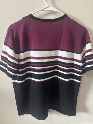 Dressbarn Burgundy and Black Striped Knit Top thumbnail 2