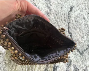 Vintage Wooden Beaded Handbag Boho Y2K Mini Purse Brown Tan thumbnail 4