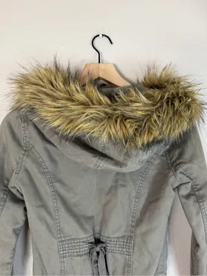 Y2K Hollister Bella Swan Olive Green Fur Trim Hooded Jacket Grail size Small thumbnail 8