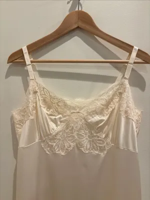 Vtg Shadowline Slip Cream Lace Retro Nylon Size Medium thumbnail 2