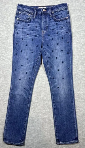 Madewell High Rise Slim Boyfriend Embroidered Flowers Women’s Jeans‎ 26 thumbnail 1