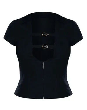 Black Plunge Buckle Detail Corset Shirt thumbnail 3