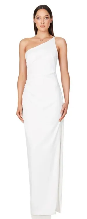 NWT Nookie Sz M Ivory Gypsy One Shoulder Side Slit Backless Evening Gown Bridal thumbnail 1