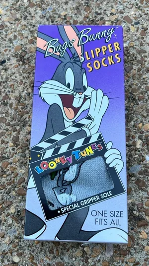 Vintage 90s Looney Tunes Bugs Bunny Slipper Grip Socks Fleece Lined One size new thumbnail 1