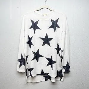 Altar'd State Star Print Knit Sweater Womens Small Stretch Oversized Patriotic thumbnail 2