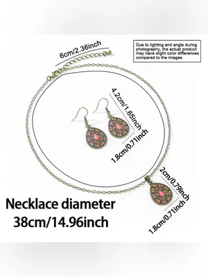 Silver Floral Turquoise Pendant Necklace & Earrings Set - Women Jewelry thumbnail 4