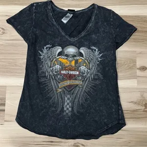 Harley Davidson Short Sleeve Skull Graphic Tee Shirt Women’s Medium thumbnail 1