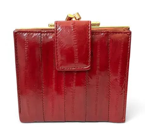 Vintage Eel Skin Burgundy Red Compact Kisslock Frame Wallet thumbnail 1