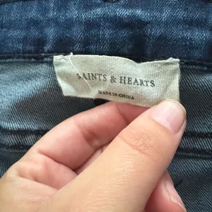 Saints & Hearts Bell Bottom Jeans Dramatic Flare Dark‎ Wash Denim Size Small thumbnail 6