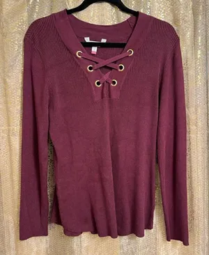No Boundaries Burgundy Maroon Ribbed Stretchy‎ Lace Up Sweater XXL NWT thumbnail 1