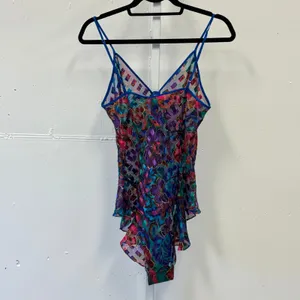 Vintage Victoria's Secret Gold Label‎ Bodysuit Floral Metallic Sheer Blue M 90s thumbnail 2