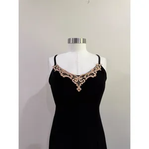 Vintage Delicates Black Velvet Maxi Nightgown Lace Neckline Side Slit Small thumbnail 5