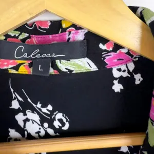Calessa Floral Patchwork Button Down Shirt Large Multicolor Boho Maximalist Black thumbnail 8