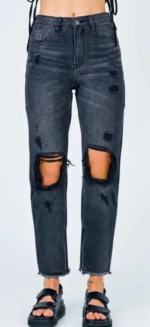Princess Polly enissa black distressed‎ jeans 6 thumbnail 1
