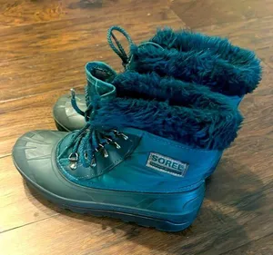 Sorel Fur Trim Lined Winter Rain & Snow Boots Green Women’s 7 EUC thumbnail 1