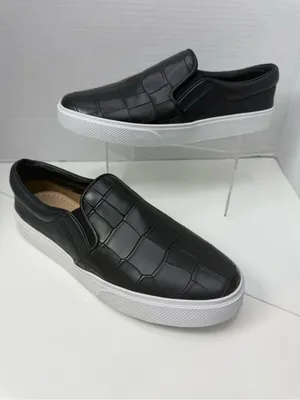 KAANAS Black Croc Embossed Leather Slip On Platform Sneakers Size 8 thumbnail 3