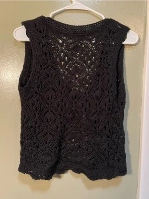 Pretty Little Thing Women's Sz Medium Tie Front Crochet Vest Black Festival Boho thumbnail 5