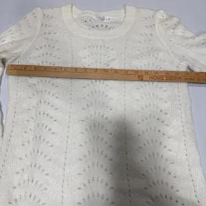 Gap Womens Pointelle Knit Pullover Sweater Crew Neck Ivory Long Sleeve Top M thumbnail 6