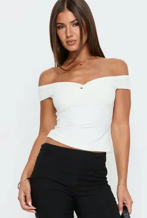 Princess Polly Maxeina Off-Shoulder Twist Front White Women's Top SZ:S thumbnail 1