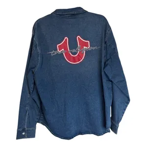 True Religion Oversized Denim Crystal LS Shirt Medium Wintry‎ Wash 600119 XL thumbnail 11