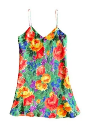 Victoria's Secret Vintage Gold Label 90s Vibrant Floral‎ Print Mini Slip Dress S thumbnail 1