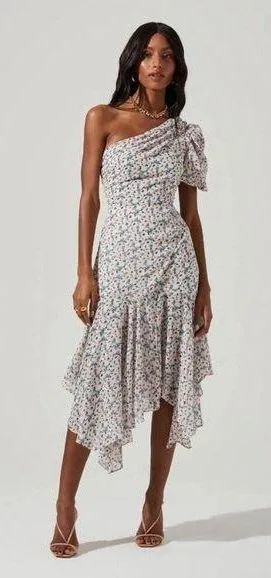 ASTR the Label Santorini purple Floral One Shoulder Midi Dress Size small nwot thumbnail 1
