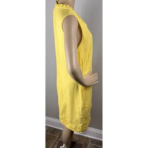 Briggs Yellow Linen Blend Pocket Dress Sz‎ M V-Neck Sleeveless Casual Above Knee thumbnail 6