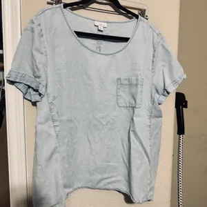 J. Jill Womens Denim Shirt sz‎ XL Chambray Tencel Lyocell Short Sleeve Top thumbnail 2