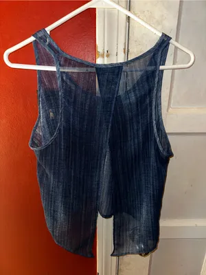 Joseph Ribkoff Vintage Y2K Sheer Denim Print Layering Tank Split Back Size 4 thumbnail 3
