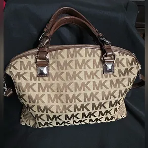 Michael Kors Calista Brown & Tan Logo Satchel Bag Purse thumbnail 2