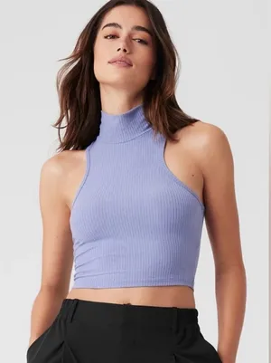 Alo NWOT Ribbed Sea Coast Cropped Turtleneck Tank Top Sleeveless Lilac Size L thumbnail 1