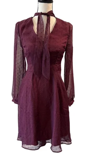 ModCloth Women’s Burgundy Long Sleeve Dress Size 6 thumbnail 1