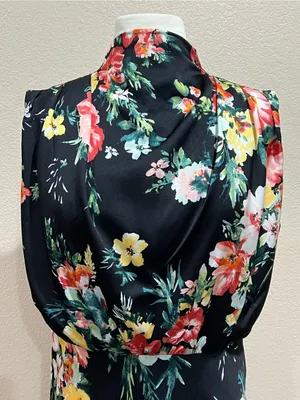 Maurices Black Floral Funnel Neck Satin Midi Dress Size Medium thumbnail 5