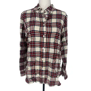 Jenni Kayne‎ Sequoia Plaid Cotton Button Down Shirt Red Cream S thumbnail 4
