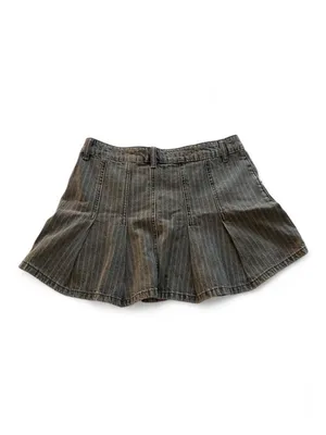 Zara gray pinstripe pleated denim mini skirt size Medium thumbnail 2