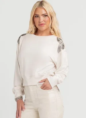 NWT Jessica Simpson Women's Khissa Embellished Crewneck Top|Sweatshirt size M thumbnail 1