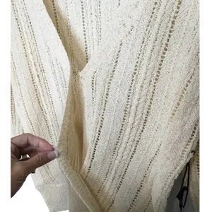 New ASTR Faux Wrap Pointelle Knit Long Sleeve Sweater Top Pullover Cream L thumbnail 6