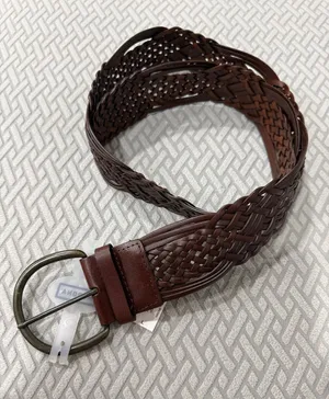 Merona Braided Leather Belt for Women in Dark Brown with Horseshoe Silver Buckle thumbnail 1