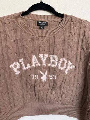 Playboy X Pacsun Cable Knit Cropped Sweater S Brown Y2k Preppy Varsity Coquette thumbnail 3