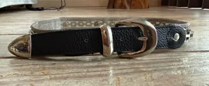 Vintage Silver Mesh Belt with Black Leather Trim xs/s thumbnail 1