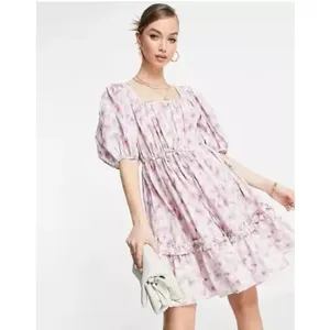 & OTHER STORIES Tiered Puff‎ Sleeve Mini Dress Lavender Floral XS thumbnail 2