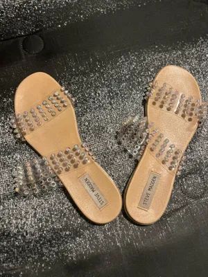 Womens sz10 Steve Madden Blizie Clear Iridescent Spike Stud Flat Slide Sandals thumbnail 5