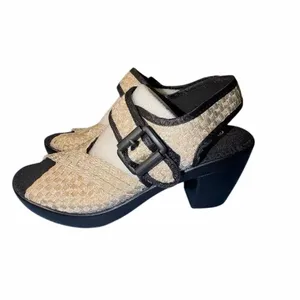 ❤️Bernie Mev Beatrice Slingback Sandal 37 US 6.5/7 Gold Woven Block 3” Heel Comf thumbnail 2